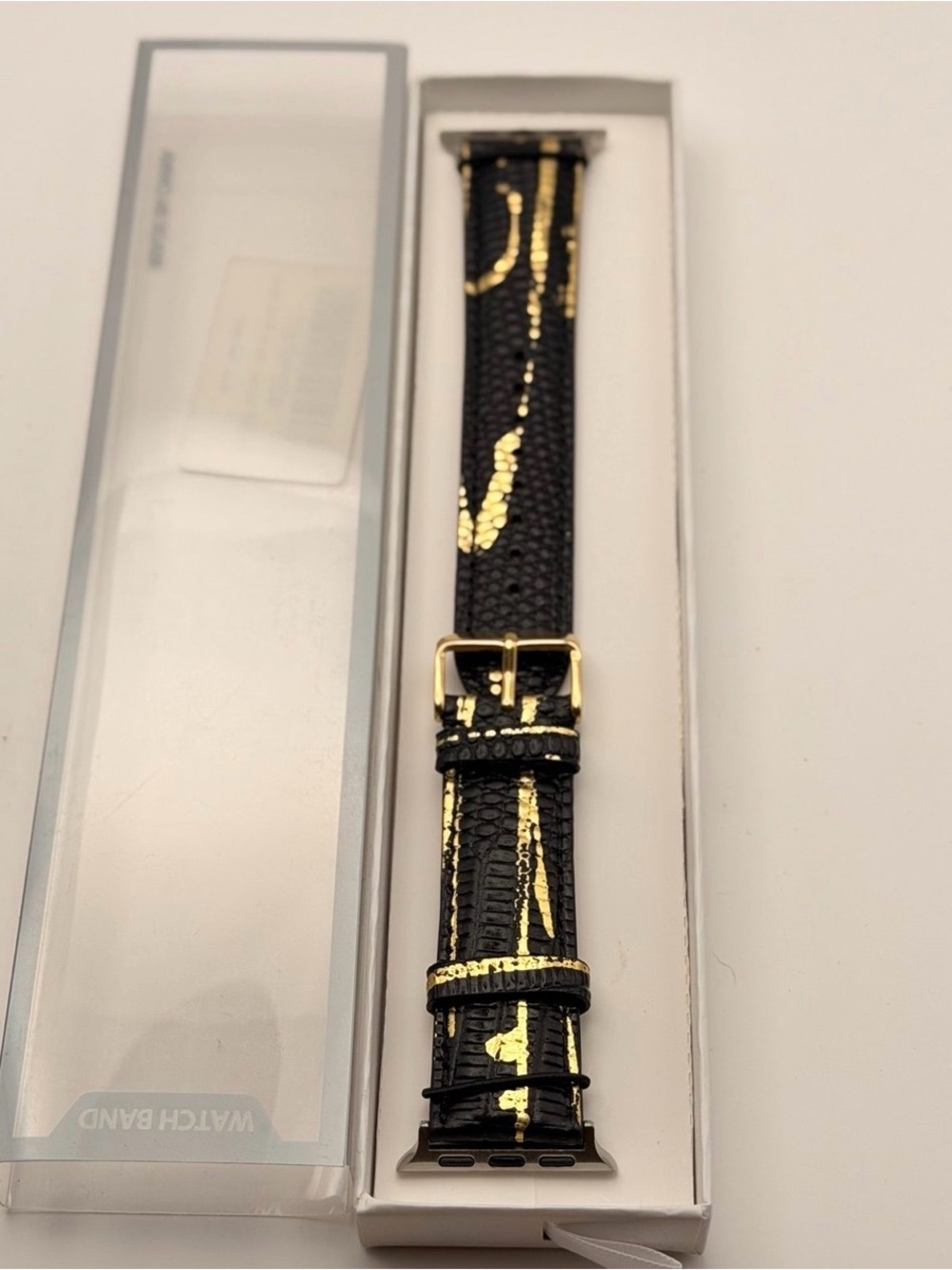 Black & Gold Leather Apple Watch Band - Unbranded